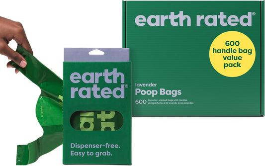 Earth Rated Lavender Dog Waste Bags with Handles - Value Pack of 600, Leakproof and Easy to Tie