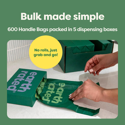 Earth Rated Lavender Dog Waste Bags with Handles - Value Pack of 600, Leakproof and Easy to Tie